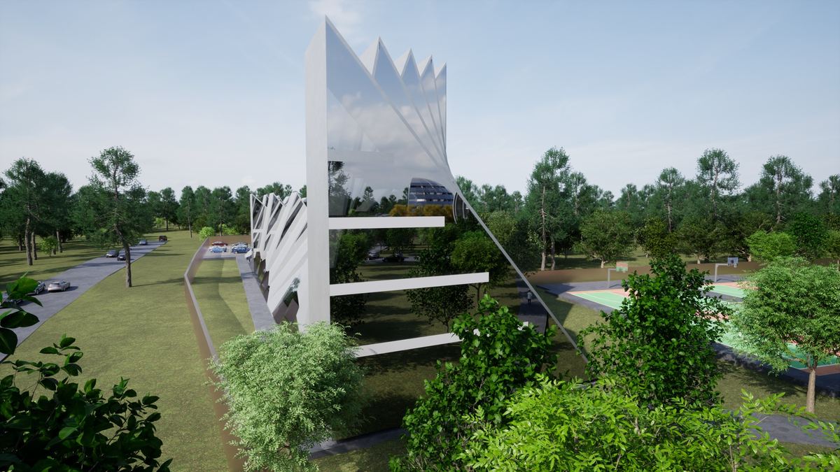 Render of the gateway structure on the site boundary