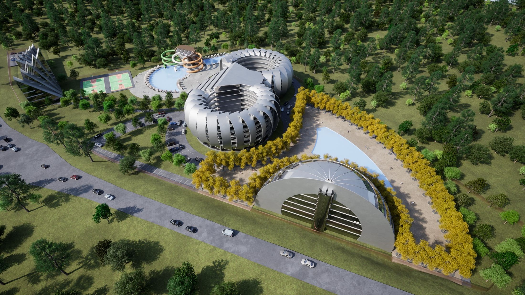 Aerial view of the proposed resort masterplan on the site beside Kutaisi International Airport